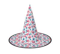 WOmeng Flamingo Bird Green Plant Leaf Print Halloween Witch Hat Carnival Costume Accessory Foldable Lightweight Cap Festivals