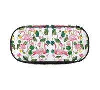 WOmeng Flamingo Bird Round Leaves Print Convenient Lightweight Pencil Case Pen Makeup School Travel Office Versatile Usage