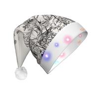 WOmeng Floral Herbs Botanical Engraving Print Unisex Adult Christmas Hat With Lights Holiday Accessory Santa Hats For Xmas Party