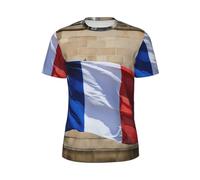 WOmeng French Flag Print Men Fashionable Short-Sleeved T-Shirt Running Fitness Routines Summer Activities Black