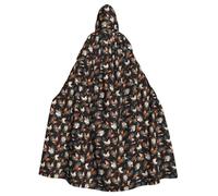 WOmeng French Roosters Print Full Length Halloween Unisex Cloak Hooded Medieval Colors Costume Cosplay Party