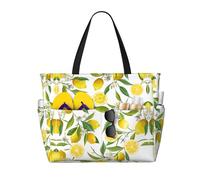 WOmeng Fresh Tropical Lemons Print Foldable Beach Bag Convenience Tote Summer Vacation Picnic Camping Gym Daily Use