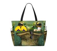 WOmeng Frog and Rain Print Foldable Beach Bag Convenience Tote Summer Vacation Picnic Camping Gym Daily Use