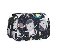 WOmeng Fun Cat Astronaut Print Versatile Pen Case Convenience Compartments Travel Office Supplies Large Capacity