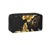 Womeng Gold White Butterflies Black Print Adults Spacious Pen Case Large-Capacity Stationery for Office Home Organizer Pouch