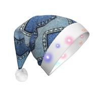 WOmeng Gradient Blue Denim Print Unisex Adult Christmas Hat With Lights Holiday Accessory Santa Hats For Xmas Party