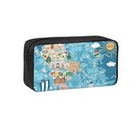 Womeng Greece Map Print Adults Spacious Pen Case Large-Capacity Stationery for Office Home Organizer Pouch