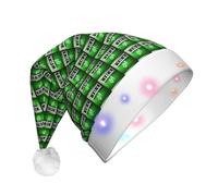 WOmeng Green And White Piano Keys Print Unisex Adult Christmas Hat With Lights Holiday Accessory Santa Hats For Xmas Party