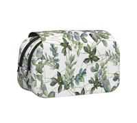 WOmeng Green Eucalyptus Leaves Print Versatile Pen Case Convenience Compartments Travel Office Supplies Large Capacity