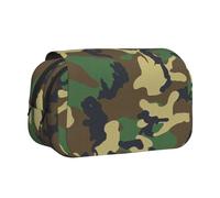 WOmeng Green Military Camo Print Versatile Pen Case Convenience Compartments Travel Office Supplies Large Capacity