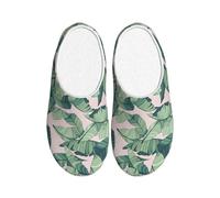 WOmeng green palm tree leaves pink Print Adult TPR Slippers Soft Indoor House Spring Slippers Travel Home Comfort Footwear