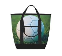 WOmeng Green Soccer Ball On Grassyprint Tote Bag Large Capacity Insulated Waterproof Package Grocery Lunch Picnic Beach