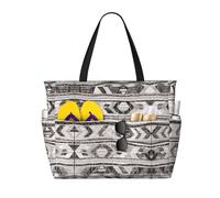 WOmeng Grey Tribal Print Foldable Beach Bag Convenience Tote Summer Vacation Picnic Camping Gym Daily Use