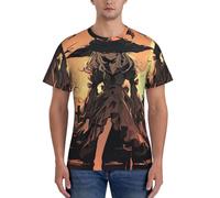 WOmeng Halloween Horror Print Men Practicality Short Sleeve Comfortable T-Shirt Gym Daily Wear Moisture-Wicking Black