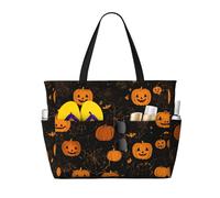 WOmeng Halloween Pumpkin Print Foldable Beach Bag Convenience Tote Summer Vacation Picnic Camping Gym Daily Use