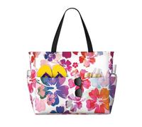WOmeng Hawaiian flower print Print Foldable Beach Bag Convenience Tote Summer Vacation Picnic Camping Gym Daily Use