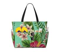 WOmeng Hawaiian Tropical Leaves Flowers Print Foldable Beach Bag Convenience Tote Summer Vacation Picnic Camping Gym Daily Use