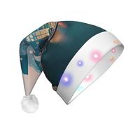WOmeng Hong Kong Print Unisex Adult Christmas Hat With Lights Holiday Accessory Santa Hats For Xmas Party