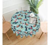 WOmeng Hot Dogs and Lemonade Print Waterproof Washable Round Tablecloth Wedding Camping Picnic Holiday Table Cover