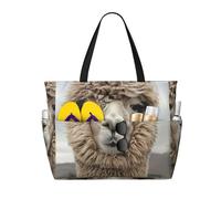 WOmeng I Love Alpacas Print Foldable Beach Bag Convenience Tote Summer Vacation Picnic Camping Gym Daily Use