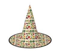 WOmeng Introduction Of Various Vegetables Print Halloween Witch Hat Carnival Costume Accessory Foldable Lightweight Cap Festivals