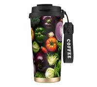 WOmeng Introduction of Various Vegetables Print Stainless Steel Coffee Cup Hot Cold Travel Mug Beverage Office Camping Daily Use