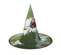 WOmeng Ladybug On Daisy Flower Print Halloween Witch Hat Carnival Costume Accessory Foldable Lightweight Cap Festivals