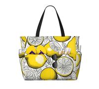 WOmeng Lemon Fruit Pattern Print Foldable Beach Bag Convenience Tote Summer Vacation Picnic Camping Gym Daily Use