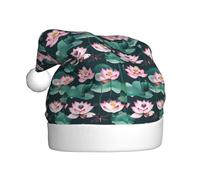 WOmeng Lotus Flower and Dragonfly Print Adult Unisex Christmas Hat Festive Xmas Cap Decor Party Costume Accessory Headwear