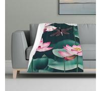 WOmeng Lotus Flower and Dragonfly Print Flannel Blanket Winter Autumn Cozy for Bed Couch Travel Camping Home Dorm Picnic