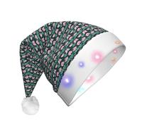 WOmeng Lotus Flower And Dragonfly Print Unisex Adult Christmas Hat With Lights Holiday Accessory Santa Hats For Xmas Party