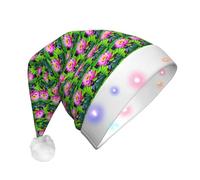WOmeng Lotus Flowers Print Unisex Adult Christmas Hat With Lights Holiday Accessory Santa Hats For Xmas Party
