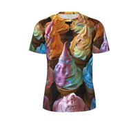 WOmeng Many Colored Ice Cream Print Men Fashionable Short-Sleeved T-Shirt Running Fitness Routines Summer Activities