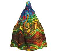 WOmeng Music Note Print Full Length Halloween Unisex Cloak Hooded Medieval Colors Costume Cosplay Party