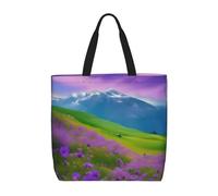 WOmeng Nature Purple Flowers Meadow Mountain Scenic Print Unisex Stylish Tote Lightweight Shopping Bag Reusable Grocery Everyday Occasions
