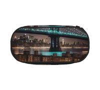 WOmeng New York Manhattan Bridge Night Print Convenient Lightweight Pencil Case Pen Makeup School Travel Office Versatile Usage