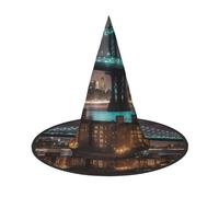 WOmeng New York Manhattan Bridge Night Print Halloween Witch Hat Carnival Costume Accessory Foldable Lightweight Cap Festivals