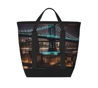 WOmeng New York Manhattan Bridge Nightprint Tote Bag Large Capacity Insulated Waterproof Package Grocery Lunch Picnic Beach