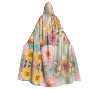 WOmeng Peony Flowers Blossom Print Full Length Halloween Unisex Cloak Hooded Medieval Colors Costume Cosplay Party