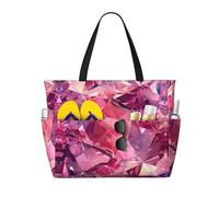 WOmeng Pink Diamond Pattern Print Foldable Beach Bag Convenience Tote Summer Vacation Picnic Camping Gym Daily Use