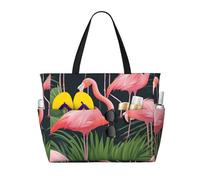 WOmeng Pink Flamingo Succulent Plants Print Foldable Beach Bag Convenience Tote Summer Vacation Picnic Camping Gym Daily Use