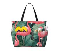 WOmeng Pink Flamingo Succulent Plants Print Foldable Beach Bag Convenience Tote Summer Vacation Picnic Camping Gym Daily Use