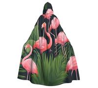 WOmeng Pink Flamingo Succulent Plants Print Full Length Halloween Unisex Cloak Hooded Medieval Colors Costume Cosplay Party