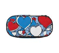 WOmeng Romantic Red Heart Print Convenient Lightweight Pencil Case Pen Makeup School Travel Office Versatile Usage