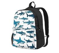 Womeng Shark Pattern With Various Gestures Print Large Capacity Backpack For Adults Travel School Commuting Hiking Daily Use Office