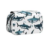 WOmeng Shark Pattern with Various Gestures Print Versatile Pen Case Convenience Compartments Travel Office Supplies Large Capacity