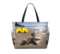 WOmeng Starfish Seashell Sandy Beach Print Foldable Beach Bag Convenience Tote Summer Vacation Picnic Camping Gym Daily Use