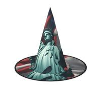 WOmeng Statue Of Liberty Flag Print Halloween Witch Hat Carnival Costume Accessory Foldable Lightweight Cap Festivals