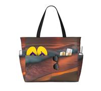 WOmeng Sunset at The Beach Print Foldable Beach Bag Convenience Tote Summer Vacation Picnic Camping Gym Daily Use
