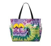 WOmeng Tie Dye Hippies Print Foldable Beach Bag Convenience Tote Summer Vacation Picnic Camping Gym Daily Use